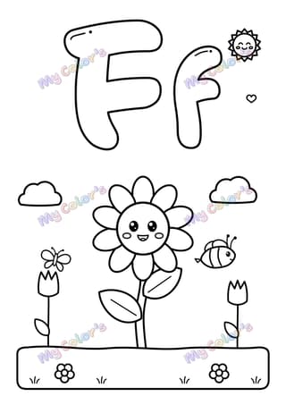 Coloriage La lettre F comme fleur à imprimer