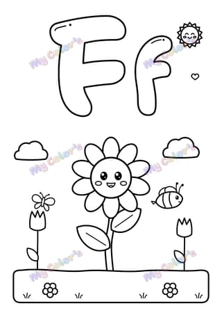 Coloriage La lettre F comme fleur à imprimer