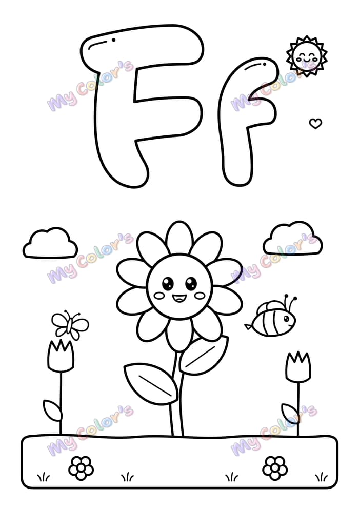 Coloriage La lettre F comme fleur à imprimer