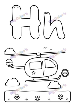 Coloriage La lettre H comme hélicoptère à imprimer