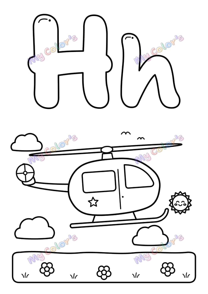 Coloriage La lettre H comme hélicoptère à imprimer