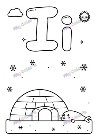 Coloriage La lettre I comme igloo à imprimer
