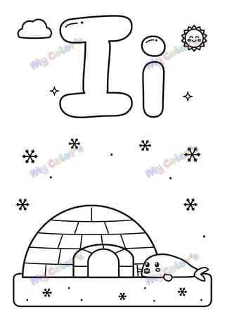 Coloriage La lettre I comme igloo à imprimer