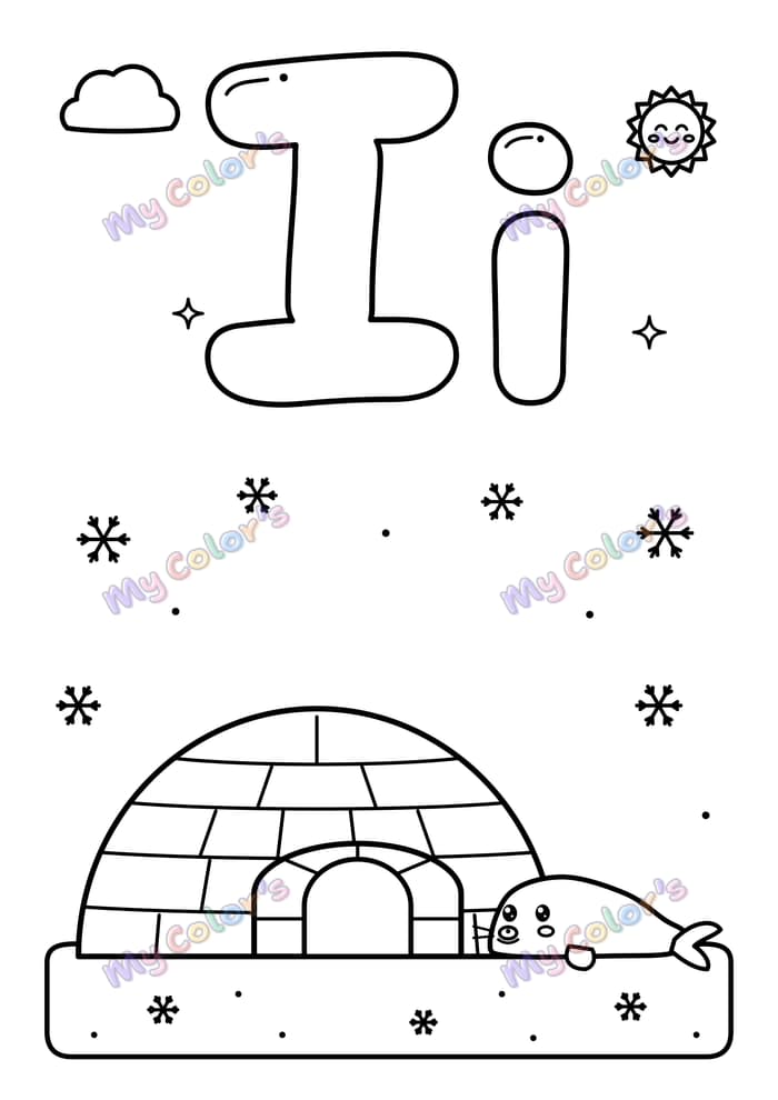 Coloriage La lettre I comme igloo à imprimer