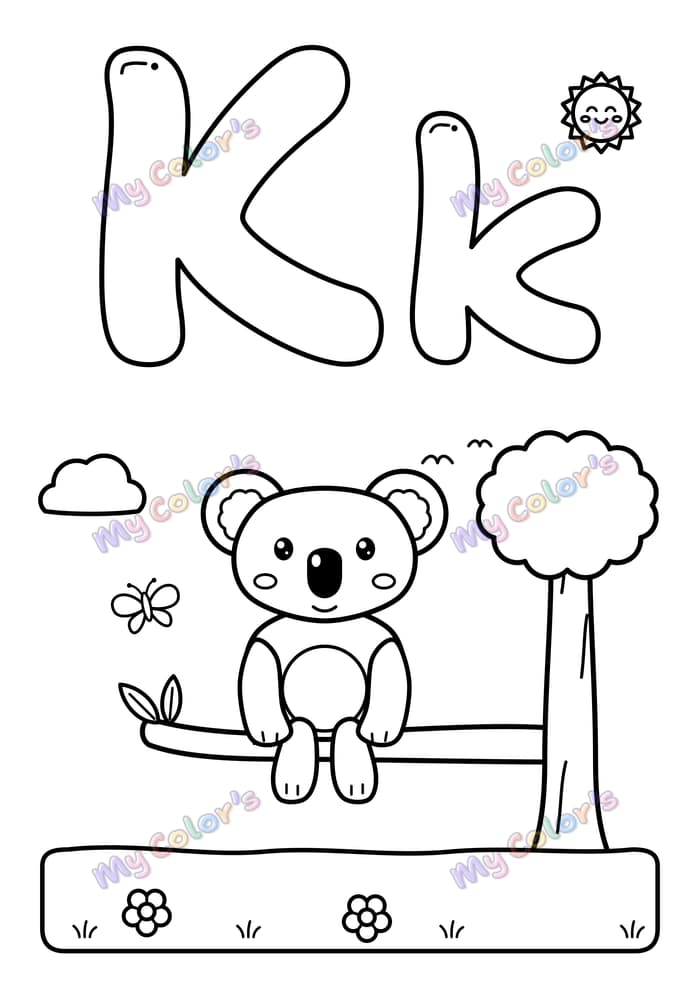 Coloriage La lettre K comme koala à imprimer