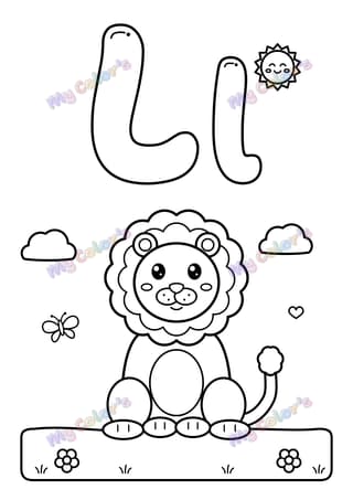Letter L for lion printable coloring page