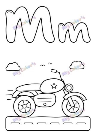 Coloriage La lettre M comme moto à imprimer
