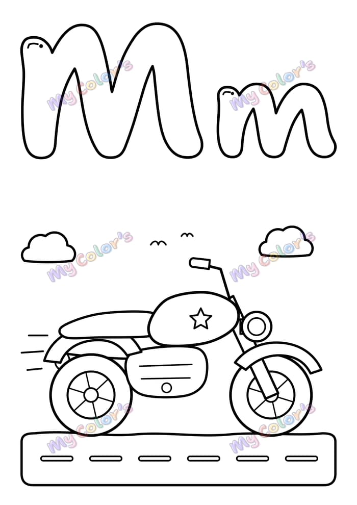 Coloriage La lettre M comme moto à imprimer