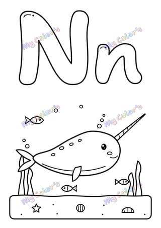 Coloriage La lettre N comme narval à imprimer