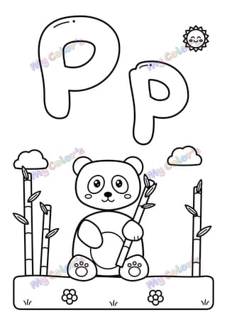 Coloriage La lettre P comme panda à imprimer