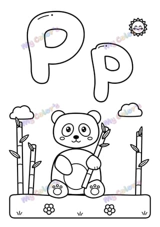 Letter P for panda printable coloring page