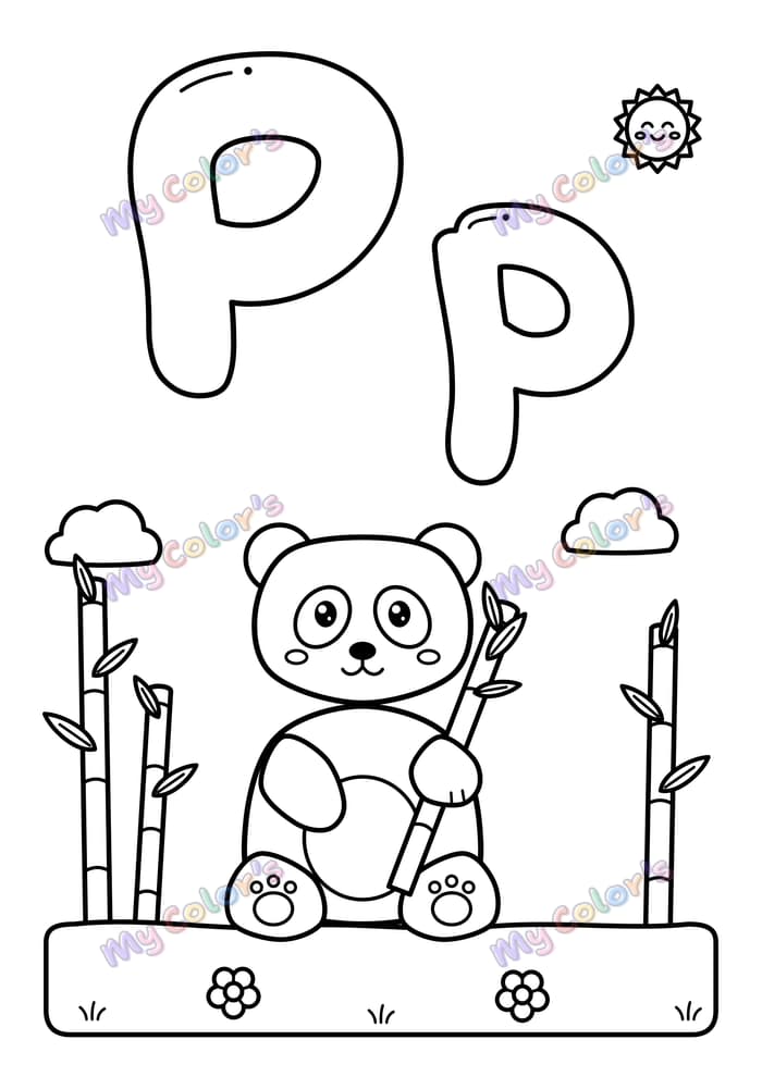 Coloriage La lettre P comme panda à imprimer