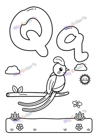 Letter Q for quetzal printable coloring page