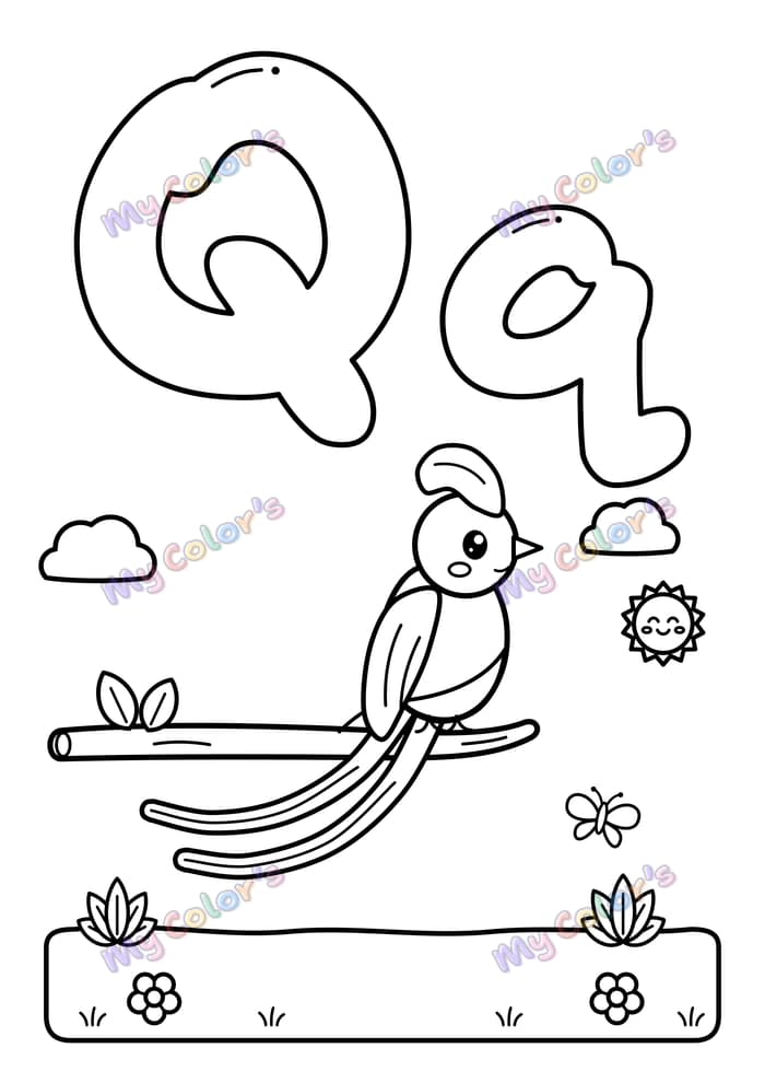 Coloriage La lettre Q comme quetzal à imprimer