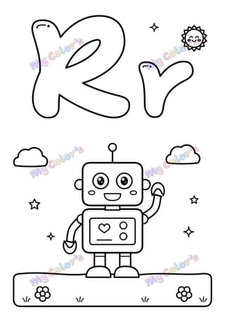 Coloriage La lettre R comme robot à imprimer