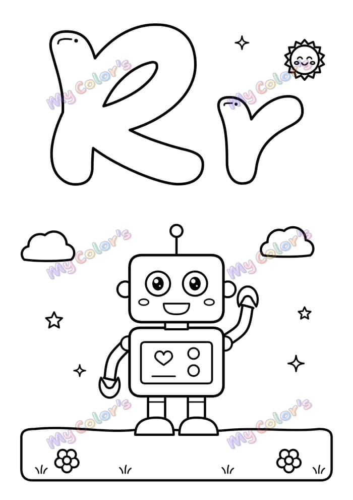 Coloriage La lettre R comme robot à imprimer