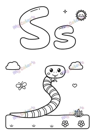 Letter S for snake printable coloring page