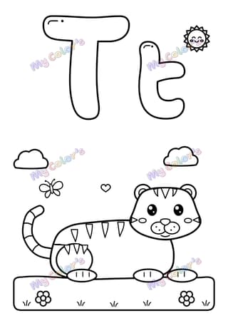 Coloriage La lettre T comme tigre à imprimer