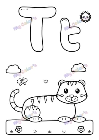 Letter T for tiger printable coloring page