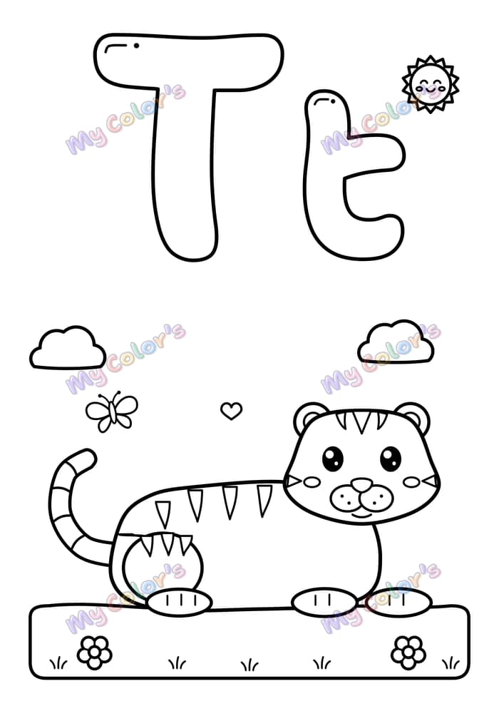 Coloriage La lettre T comme tigre à imprimer