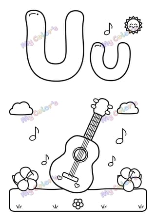 Coloriage La lettre U comme ukulélé à imprimer