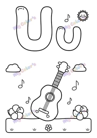 Letter U for ukulele printable coloring page