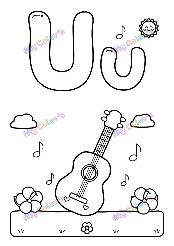 Coloriage La lettre U comme ukulélé à imprimer