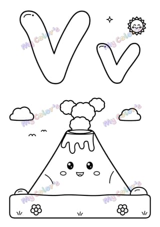 Coloriage La lettre V comme volcan à imprimer