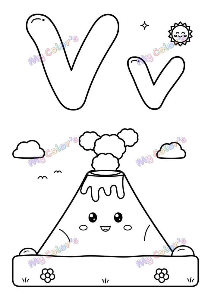 Coloriage La lettre V comme volcan à imprimer