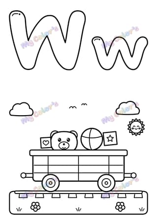 Letter W for wagon printable coloring page