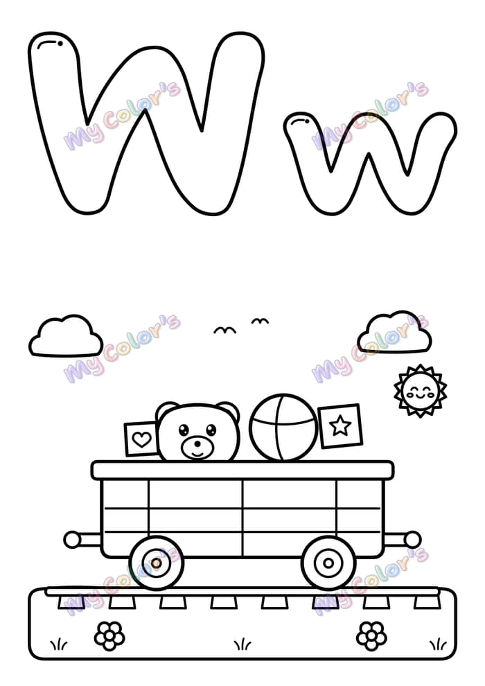 Coloriage La lettre W comme wagon à imprimer