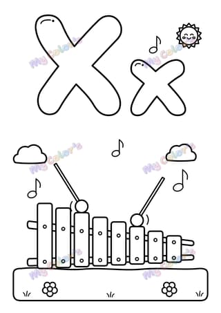 Letter X for xylophone printable coloring page
