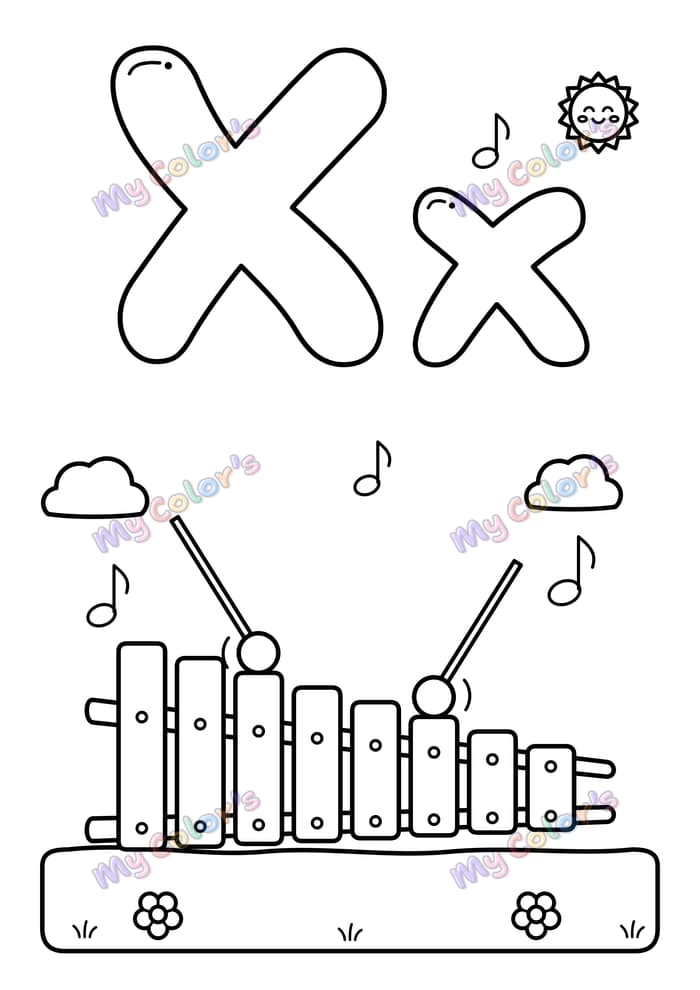 Coloriage La lettre X comme xylophone à imprimer