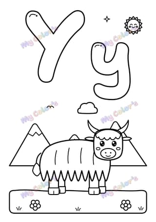 Letter Y for yak printable coloring page