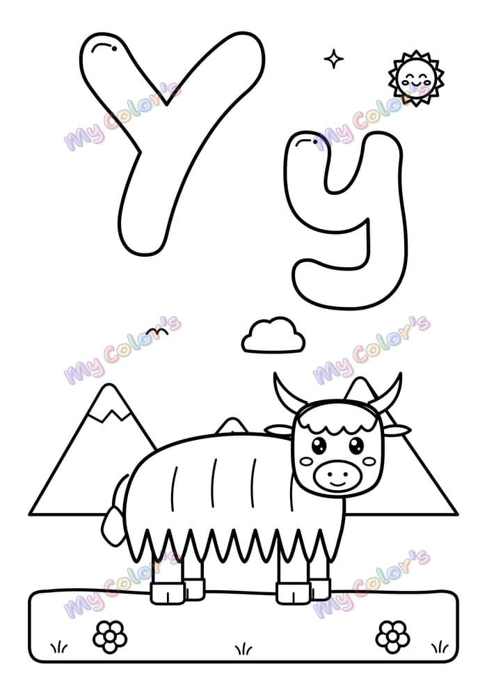Coloriage La lettre Y comme yack à imprimer