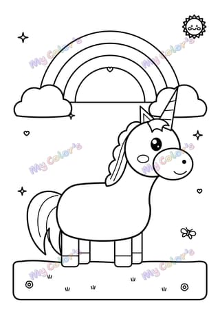 Coloriage La licorne arc-en-ciel à imprimer
