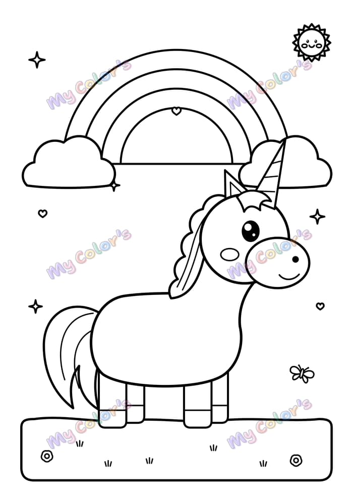 Coloriage La licorne arc-en-ciel à imprimer