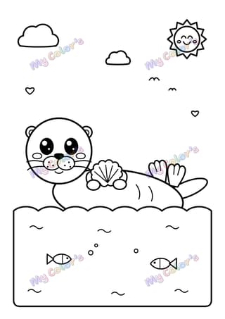 Coloriage La loutre de mer et son coquillage à imprimer