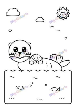 The sea otter and its shell printable coloring page