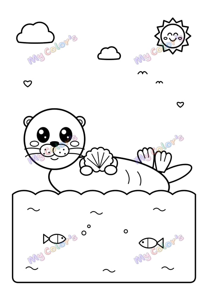 Coloriage La loutre de mer et son coquillage à imprimer