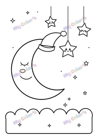 Coloriage La lune souriante et les étoiles à imprimer