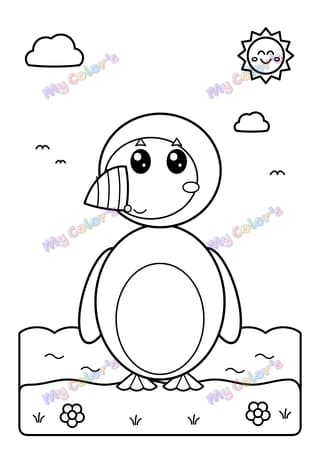 The puffin with a striped beak printable coloring page