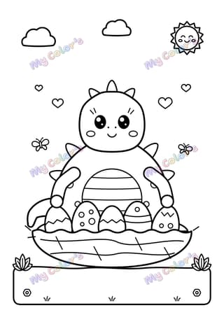 Coloriage Maman dino couve ses œufs à imprimer