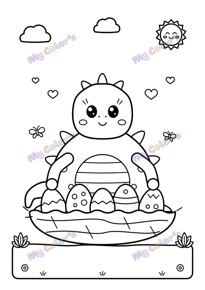 Coloriage Maman dino couve ses œufs à imprimer