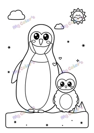 Coloriage Le manchot empereur et son petit à imprimer