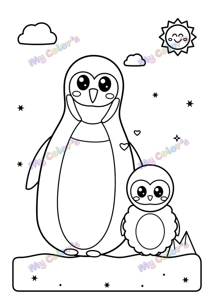 Coloriage Le manchot empereur et son petit à imprimer