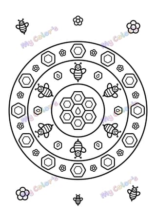 Coloriage Mandala abeilles et ruche à imprimer