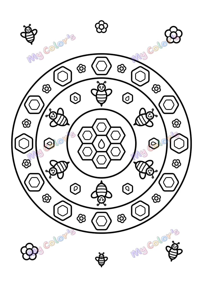 Coloriage Mandala abeilles et ruche à imprimer