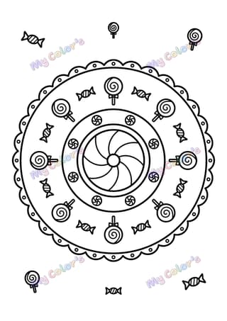 Coloriage Mandala bonbons et sucettes à imprimer