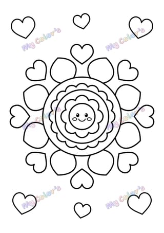 Coloriage Mandala cœurs en fête à imprimer